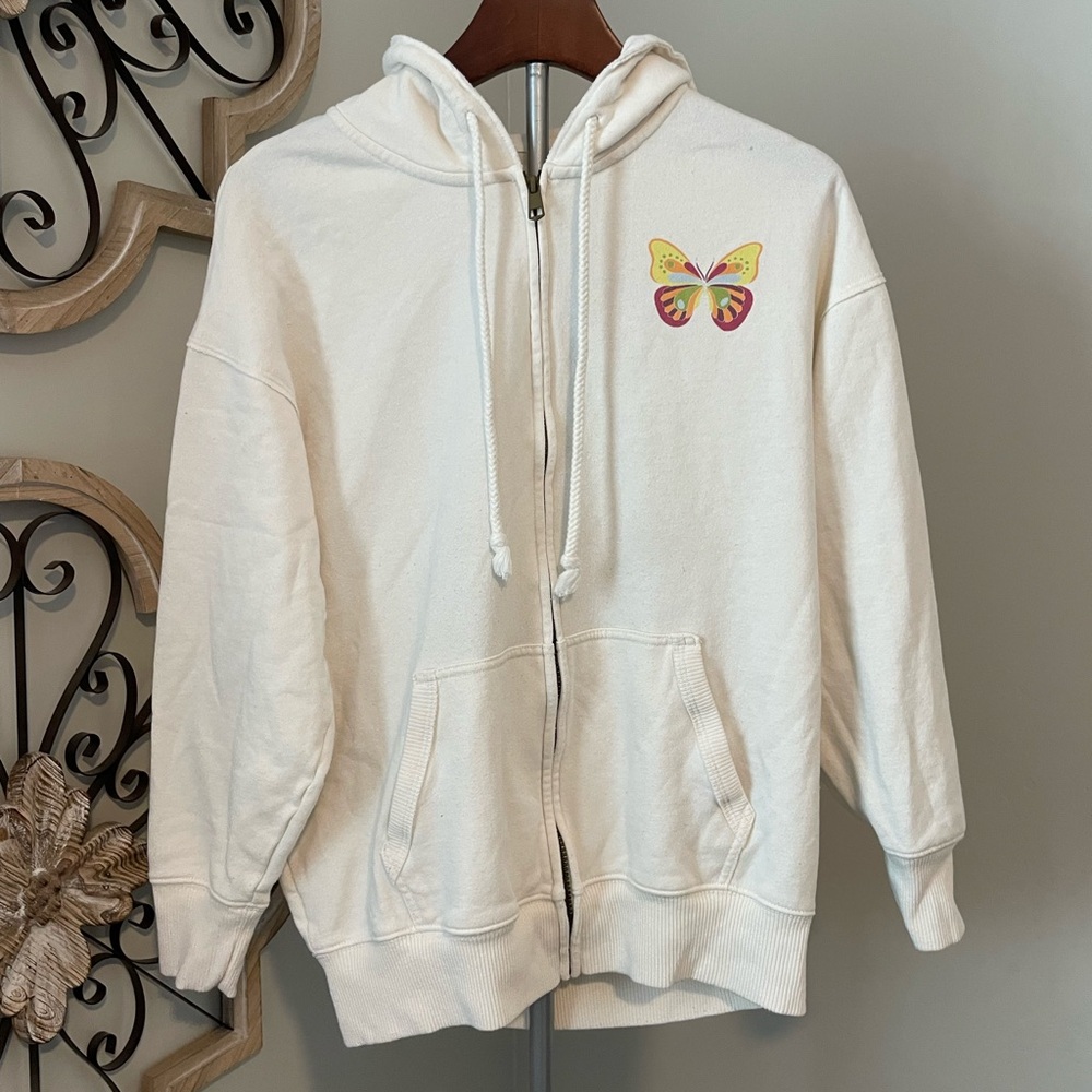 American eagle Cream Graphic Hoodie with Front Pocket